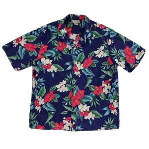 Evergreen Island Mens Camp Hawaiian Shirt XXL Purple Floral Button Up